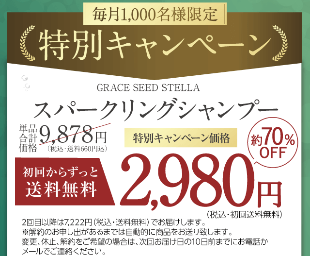 お得なキャンペーン実施中！スパークリングシャンプー